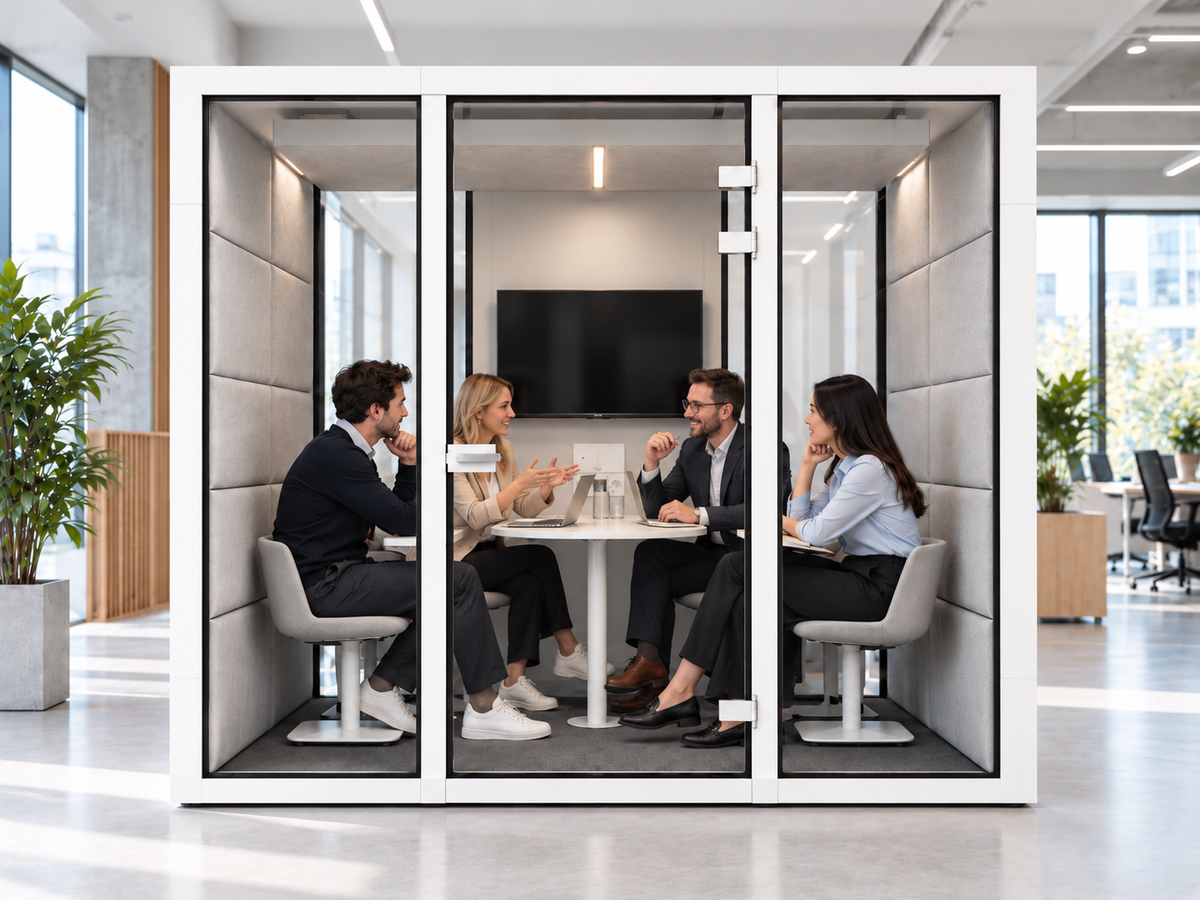 Multi-person meeting pod in a professional interior