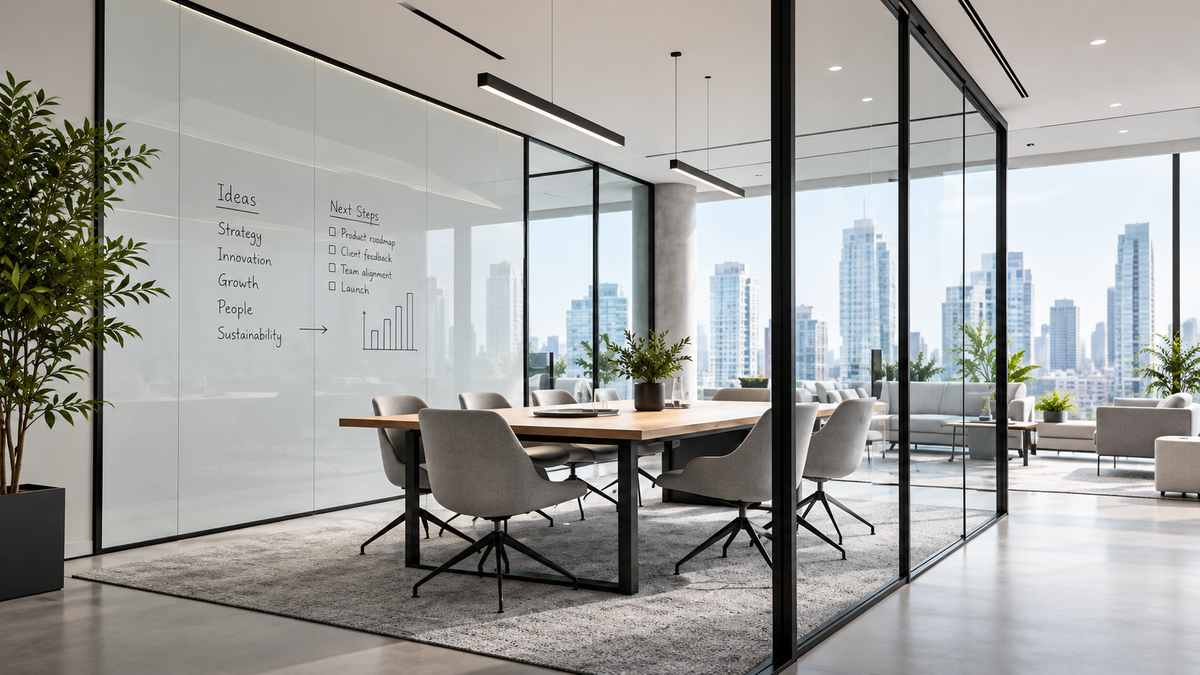 Mulcheva glassboard installation in a professional collaboration space