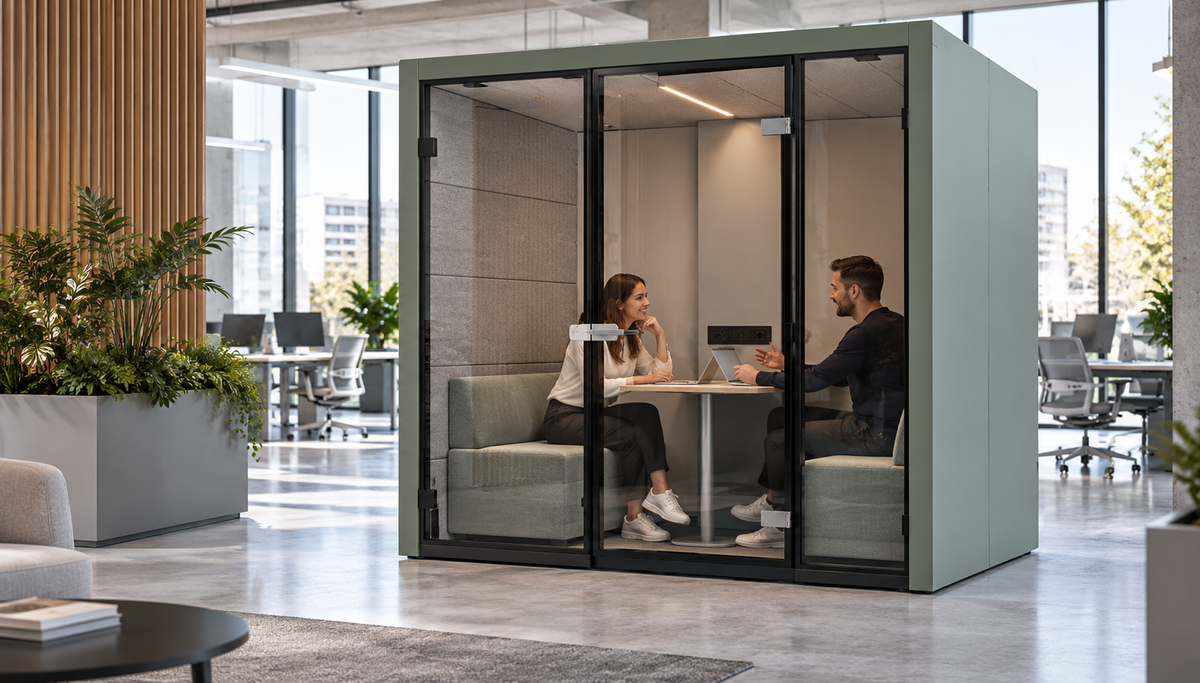 Acoustic meeting pod in a contemporary office