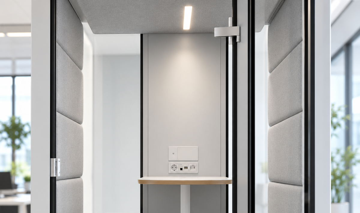 Touchscreen controls inside a multi-person acoustic meeting pod