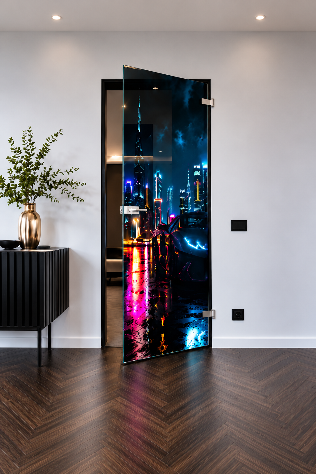Architectural glass interior showing a bespoke glass application