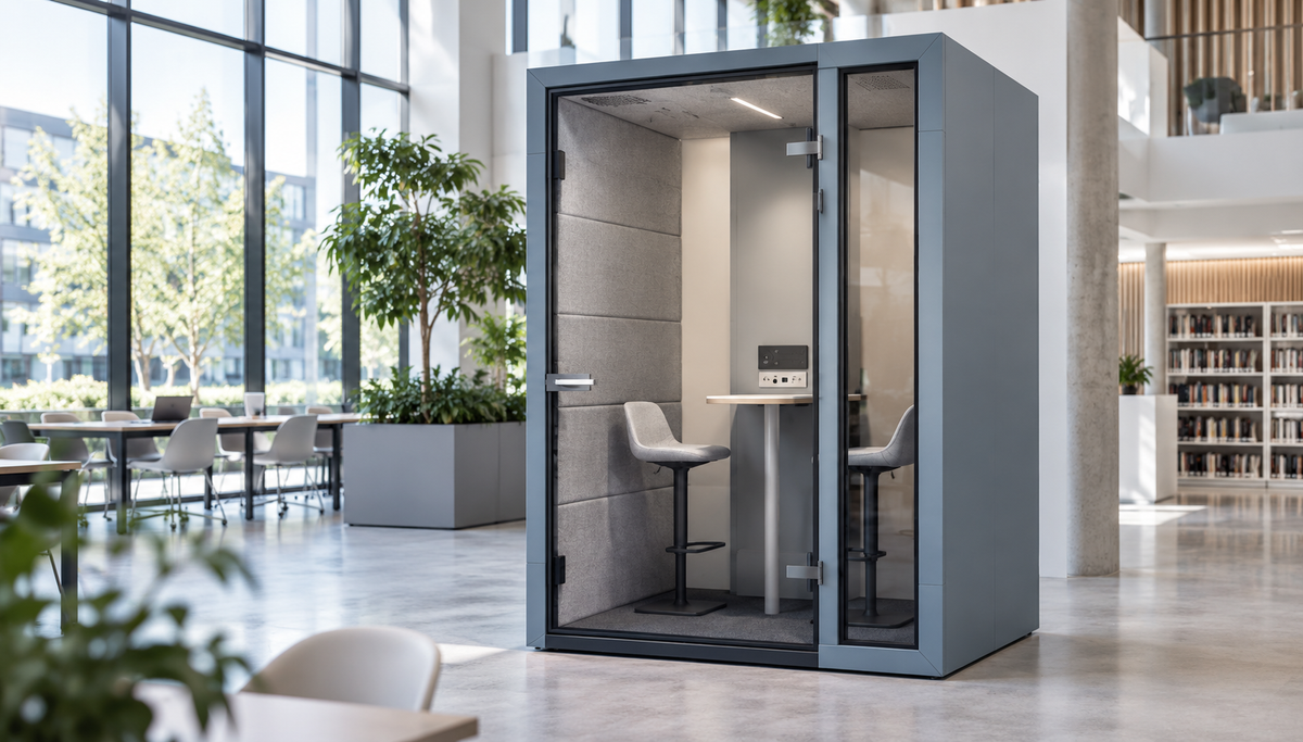 Acoustic pod in a modern public interior