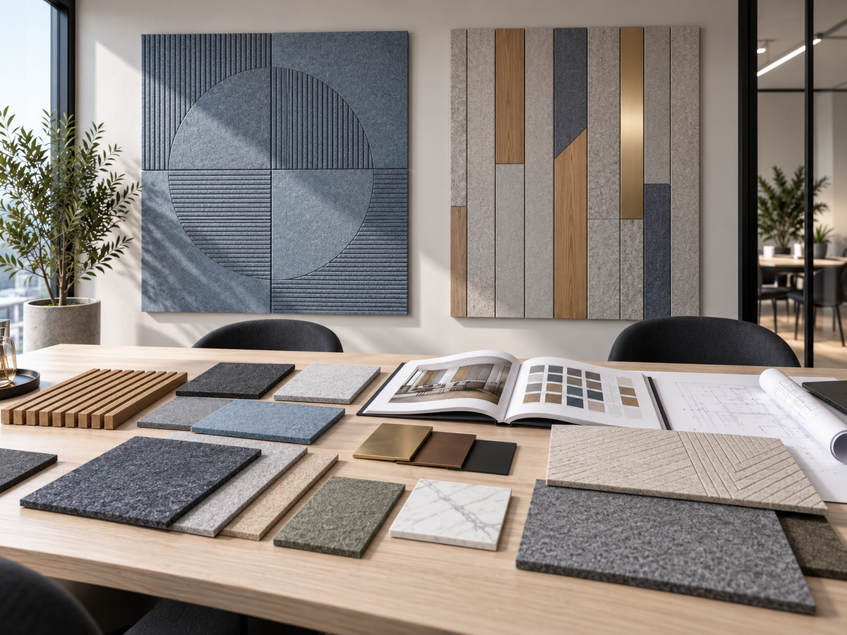 Project-specific acoustic wall panels coordinated with an interior design
