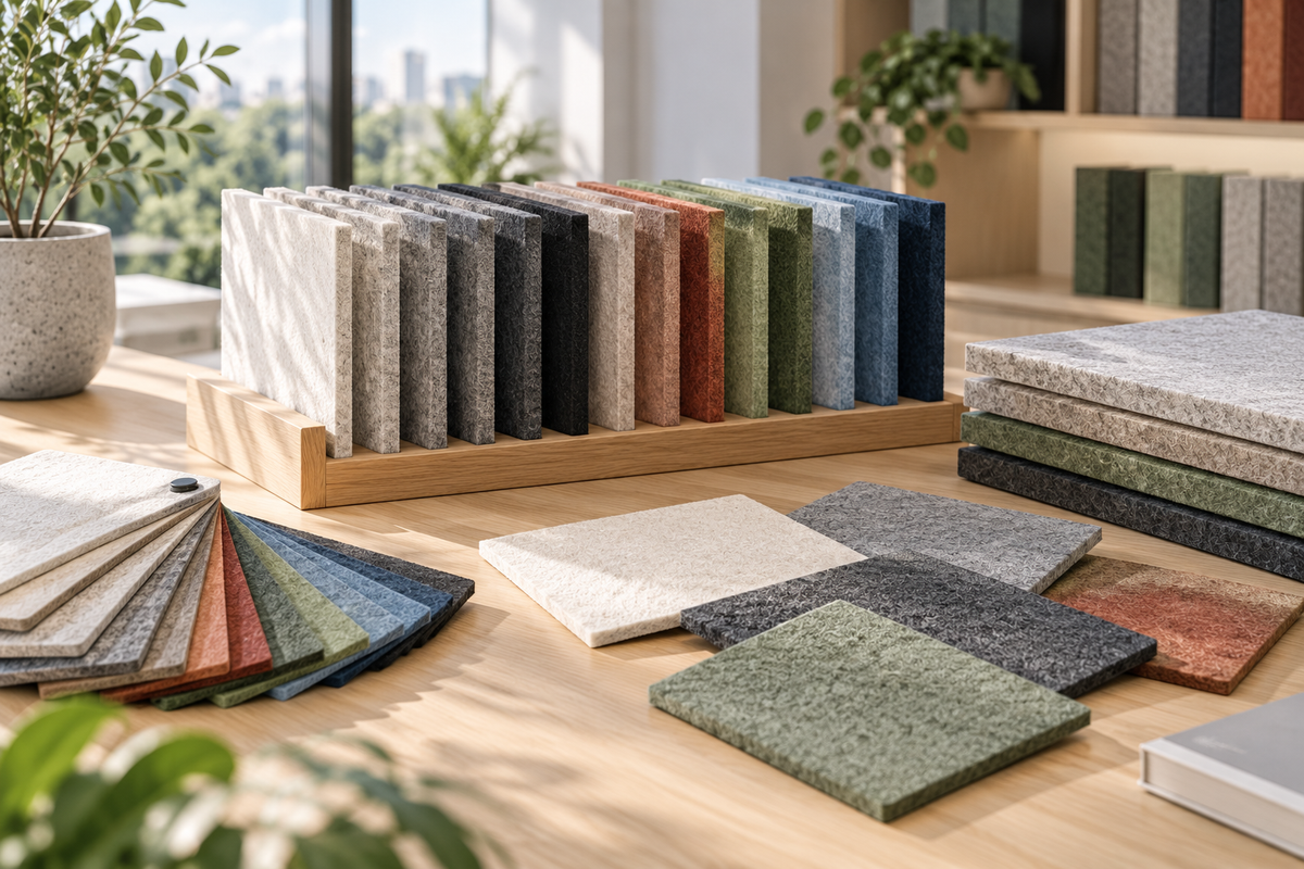 PET felt colour options for acoustic lighting ceiling systems